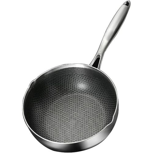2-in-1 Non-Stick Wok Pan 18cm Stainless Steel Cookware with Heat-Resistant Glass Lid – Compatible with Gas, Electric and Induction Cooktops