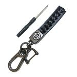 ميدالية مفاتيح سيارة جلد صناعي مضفر متوافقة مع سيارات نيسان - لون أسود مع مفك براغي صغير للتركيب - إكسسوار أنيق وآمن للمفاتيح.