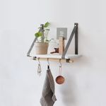 product_image_name-Home Gallery-رف حائط عائم بحزام من الجلد الرمادي من البولي يوريثان مقاس 100*20 أسود مع خطافات-3