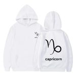 White cotton hoodie with capricorn zodiac black Logo