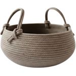 product_image_name-Generic-سلة تخزين مصنوعة يدويا من الحبال المنسوجة بمقابض من ام زد - منظم من القطن الناعم للحضانة وغرفة المعيشة والألعاب وغسيل الملابس والبطانيات - ديكور ريفي لبيت المزرعة، بني فاتح، عرض 29 سم، ارتفاع 19 سم-1