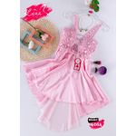 قميص نوم لانجري قصير من الساتان والتول مع قماش الجيبير