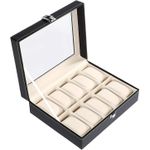 product_image_name-Generic-Leather Watch Display Case Jewelry Organizer with Glass Top Window (10 Compartments) Size:(35 * 20)-1