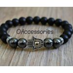 O Accessories سوار O Accessories الأسود من أحجار الأونيكس والهيمايت مع تصميم فضي