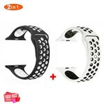 قطعتين 2 حزمة سوار رياضي لساعة Apple Watch Band 44mm Series 6 سيليكون أبيض أسود