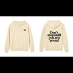 Motivational Hoodie, Cream, Don't Stop Until You Are Proud Slogan, Front Pocket
