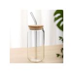 product_image_name-Generic-2 Pcs Glass Iced Coffee Mug with Straw and Bamboo Wood Lid Glass Juice Mug with Straw and Wooden Lid - Drinking Cups with Bamboo Lids and Straws, Glass Cup for Iced Coffee, Milk, Yogurt, Cocktails, Smoothies Clear Drinking Cup for Juice, Milk - Glass-2