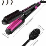 product_image_name-Kemei-Professional Hair Straightener Brush with Ceramic Coated Heating Plate, LCD Digital Temperature Display up to 220°C, Fast Heat Up Styling Tool for Smooth Straight Hair, Anti-Frizz Electric Hair Brush for All Hair Types-2