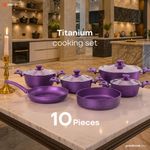 Grandi طقم جراندي كوك تيتانيوم 10 قطع حلل 18-20-22-28+صينية فرن دائرية26+مقلاة26 2.5مل بنفسجي