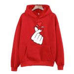 Red Hoodie with Heart Hand Graphic Print,with Kangaroo Pocket,Valentine's Day 