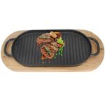 product_image_name-Generic-JINLIXIN-12inch Steak Cast Iron Pan-Grill Pan-Cooking Plate with Wooden Tray Kitchen Cookware-Black 45 * 19-4