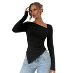product_image_name-Fashion-Asymmetrical Nickline Stylish Top - Black-1