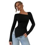 product_image_name-Fashion-Asymmetrical Nickline Stylish Top - Black-2