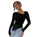 product_image_name-Fashion-Asymmetrical Nickline Stylish Top - Black-4