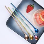 معالق وشفاطات الشرب وفرشاة تنظيف من الفولاذ المقاوم للصدأ، 2 في 1 قابلة لإعادة الاستخدام مثالية لللاتيه والماكياتو والكوكتيل، مجموعة من 7 قطع