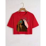 Martina Store تيشيرت قصير مطبوع للسيدات من القطن - أحمر