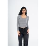 Cotton Wide Neck Long Sleeve - Dark Heather Grey