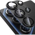 حامي عدسة كاميرا Samsung Galaxy S25 Ultra، تغطية كاملة مضادة للخدش مصنوعة من سبائك معدنية غير لامعة وزجاج مقوى لحماية شاشة الكاميرا الخلفية لجهاز Galaxy S25 Ultra، أسود