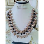 عقد حريمى طبقات من اللؤلؤ المايوريكا البيج والكريستال الاسود