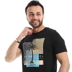 product_image_name-Ted Marchel-Short Sleeves Round Neck Printed T-Shirt - Black-4