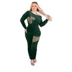product_image_name-Generic-طقم بيجاما من قطعتين لفصل الشتاء، مصنوع من الفيلور، ناعم ومريح، مقاس واحد يصلح حتى 3XL، لون أخضر داكن-1