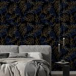 product_image_name-Generic-غطاء ورق حائط من القماش بنمط أوراق الشجر الزرقاء والذهبية-4