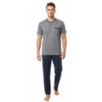 Jet طقم بيجامة صيفي للرجال طباعة على الجزء العلوي -بنطلون سادة