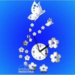 product_image_name-Generic-New 3D Pansy Wall Clock Mirror Wall Sticker Butterfly Wall Clock Mirror Mute Big Wall Clock Modern Home Decor Design(Gold)-3