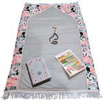 product_image_name-Generic-سجادة صلاة مبطنة مزينة بالزهور الوردية 60*120 سم، رمادية اللون + مصحف+مسبحة +ورقة دعاء وأذكارًا.-1