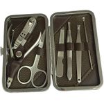 مجموعة مانيكير وباديكير شخصية من الستانلس ستيل، عدة السفر والعناية تضم 7 قطع في 1