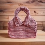 product_image_name-Generic-Handmade Crochet T-Shirt Design Handbag, Pink, 26cm x 20cm, with Metal Chain Strap-4