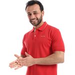 product_image_name-OLVER SAND-Coral Red Polo Shirt with Collar Line-4
