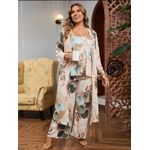 product_image_name-Generic-بيجامة 3 قطع بيج سايز (حمالة + بنطلون + روب طويل) قطن ليكرا بطباعة سبليمشن – نقشة أوراق نباتية بألوان هادئة – من 85 إلى 120 ك-4