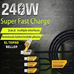 product_image_name-Generic-كابل شحن وبيانات سريع 2 فى 3 بقوة 240 واط من (USB-A + USB-C) الى ( ايفون ومايكرو وتايب سى)  متوافق مع جميع الهواتف الذكية - بواسطة EL-TERND-6