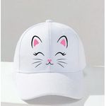 Pink baseball cap with adjustable strap, cat design