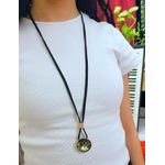 product_image_name-Generic-Olive crystal pendant black reverse leather long Necklace -3