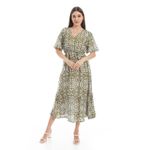 product_image_name-Andora-فستان أندورا بأكمام جرس قصيرة وفتحة V - زيتوني، أبيض، وزهري فاتح-1