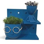 أواني زهور صناعية مع رف ديكور بلاستيكي - أزرق داكن