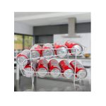 Streamlined metal can and juice organizer that keeps your refrigerator organized, strong metal material, holds up to 10 2-layer cans, large size (white, black)