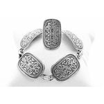 Handmade طقم فضى مكون من أسورة وخاتم داخل شكل عربى