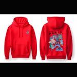 Red Hoodie with Paris Landmarks Graphic Print