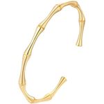 سوار من الخيزران للنساء من الفولاذ المقاوم للصدأ 316L - تصميم بسيط مقاوم للماء مطلي بالذهب عيار 14K قابل للتعديل لأناقة الموضة للهدايا والمناسبات