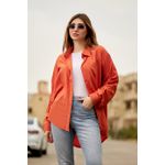 product_image_name-Teddy-قميص قطني للسيدات بأزرار بأكمام طويلة - بلوزة بياقة  - أورنج-1