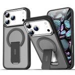 غطاء متوافق مع iPhone 17 Pro Max، متوافق مع Magsafe، غطاء هاتف PC + TPU مع مسند - (أسود شفاف)