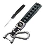 سلسلة مفاتيح جلدية بشعار كيا وحلقة مفاتيح معدنية - أسود