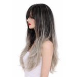 product_image_name-Generic-باروكه للنساء متوسطه الطول من الفايبر الحراري مموجه اومبريه تبدأ باللون الاسود مدرجه باللون الفضي الي الاطراف بغره علي الجبهه -2