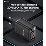product_image_name-Yesido-YC69 PD 30W Fast Charging 2*TC & USB Three Ports Smart Digital Display EU Standard Fast Charger-6