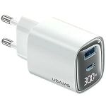 product_image_name-Usams-محول طاقة  CC229 بقوة 30 واط بتقنية GaN، مزود بمنفذي USB-C وUSB-C، وشاشة عرض رقمية للوقت الحقيقي، وشاحن حائط أوروبي – أبيض-2