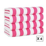 منشفة شاطئية من سيجنولا 4 قطع 70 × 180 سم بخطوط وردية، 100% قطن