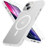 Magnetic for iPhone 13  Case 6.7 inch Compatible with MagSafewith 2X Screen Protector Military-Grade Protection, Anti-Fingerprint Translucent Matte Phone Case Cover,  White